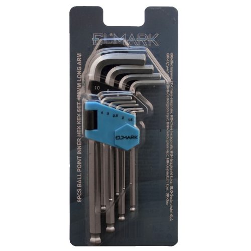 ELMARK 9KAPCS BALL POINT INNER HEX KULCS SZETT 170mm HOSSZÚ KART