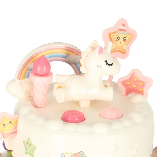 Születésnapi torta, többrétegű, tépőzárral vágható, zene, fények, konyhai, 16 darabos, rózsaszín