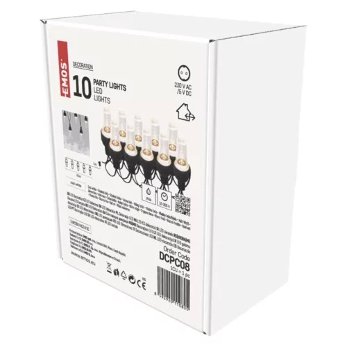 LED fényfüzér – 10x party égő átlátszó, 4,5 m, kültéri és beltéri, hideg fehér, IP44, EMOS, DCPC08