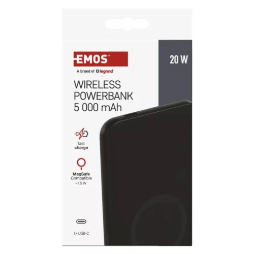 EMOS Powerbank WI 521, 5 000 mAh, 20 W+Wireless, fekete, B0545B