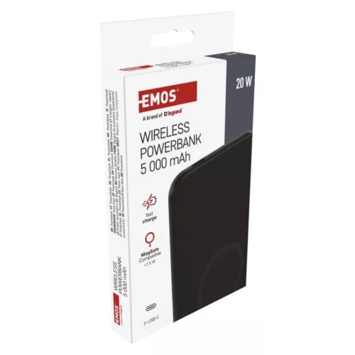 EMOS Powerbank WI 521, 5 000 mAh, 20 W+Wireless, fekete, B0545B