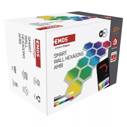 GoSmart LED-es lámpatest Hexagon, indító készlet, 10 rész, 19 W, RGBIC dimmelhető, WiFi, IP20, EMOS, ZIW22AR