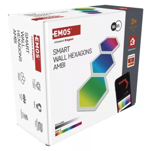 GoSmart LED-es lámpatest Hexagon, kiegészítő készlet,3 rész, 1,8 W, RGBIC dimmelhető, WiFi, IP20, EMOS, ZIW223R