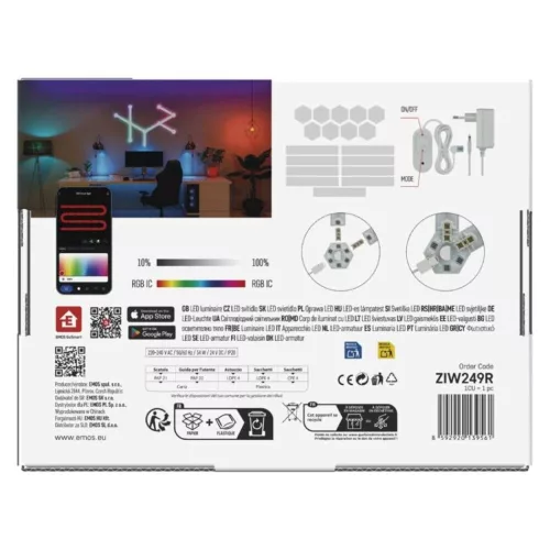 GoSmart LED lámpatest Lines fehér, 9 részből álló, 34 W, RGBIC dimmelhető, WiFi, IP20, EMOS, ZIW249R