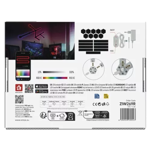 GoSmart LED-es lámpatest Lines fekete, 9 részből álló, 34 W, RGBIC dimmelhető, WiFi, IP20, EMOS, ZIW269R