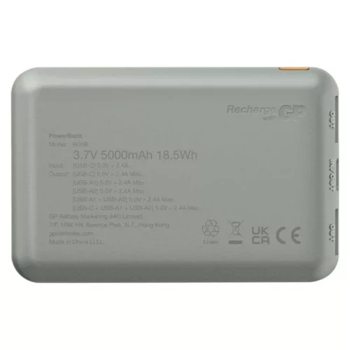 GP Powerbank B+ Series, 5 000 mAh, 12 W, zöldesszürke, világosszürke, B6405GY