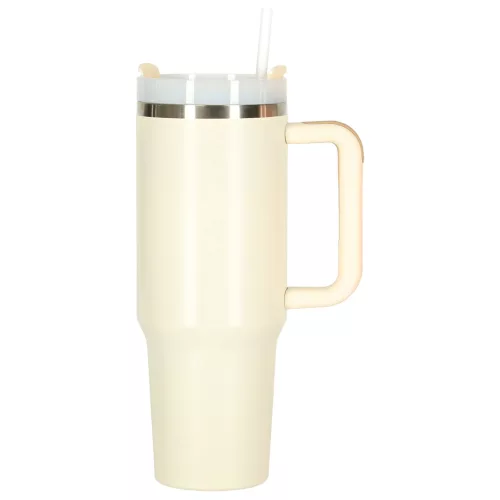Termosz cană cu pai și cu mâner, 1200ml, crem