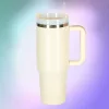 Termosz cană cu pai și cu mâner, 1200ml, crem