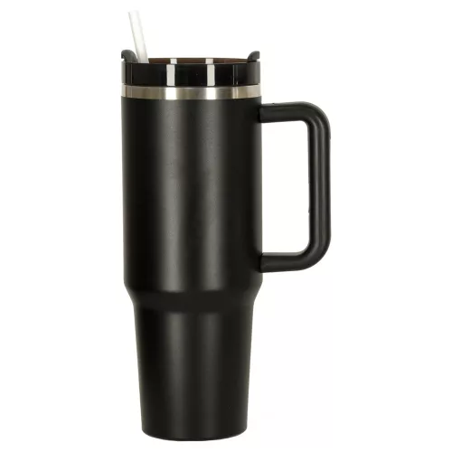 Termosz cană cu pai și articol, 1200 ml, negru