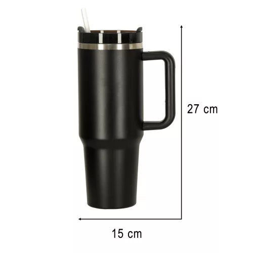 Termosz cană cu pai și articol, 1200 ml, negru