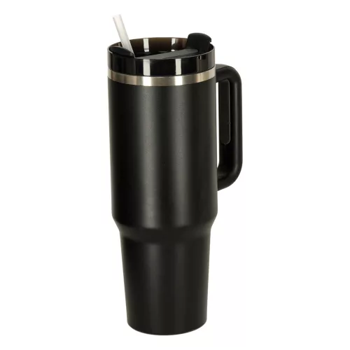 Termosz cană cu pai și articol, 1200 ml, negru