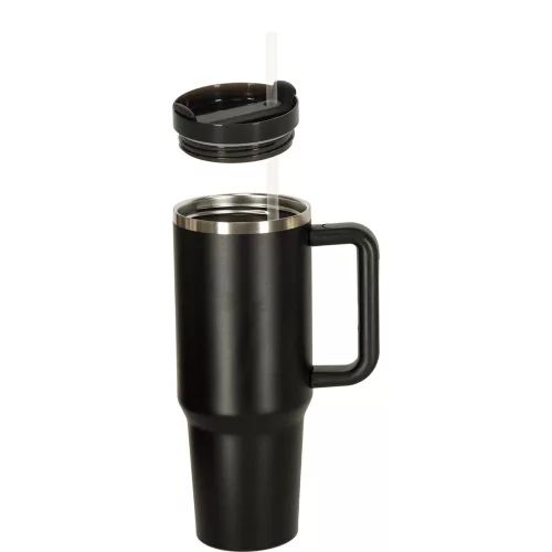 Termosz cană cu pai și articol, 1200 ml, negru
