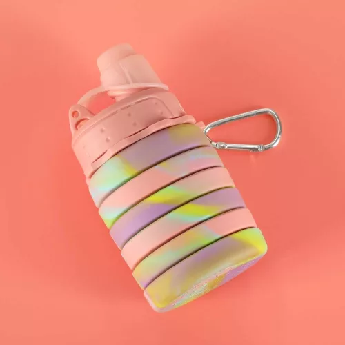 Vizespalack, szilikon, összecsukható, fogantyúval, BPA-mentes, 500ml, szivárványszínű