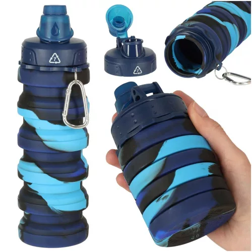 Szilikon összecsukható kulacs fogantyúval, BPA-mentes, 500 ml, kék