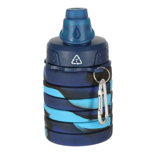 Szilikon összecsukható kulacs fogantyúval, BPA-mentes, 500 ml, kék