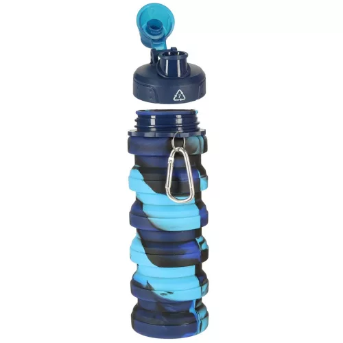 Szilikon összecsukható kulacs fogantyúval, BPA-mentes, 500 ml, kék