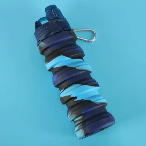 Szilikon összecsukható kulacs fogantyúval, BPA-mentes, 500 ml, kék