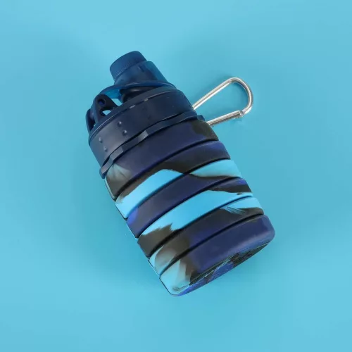 Szilikon összecsukható kulacs fogantyúval, BPA-mentes, 500 ml, kék