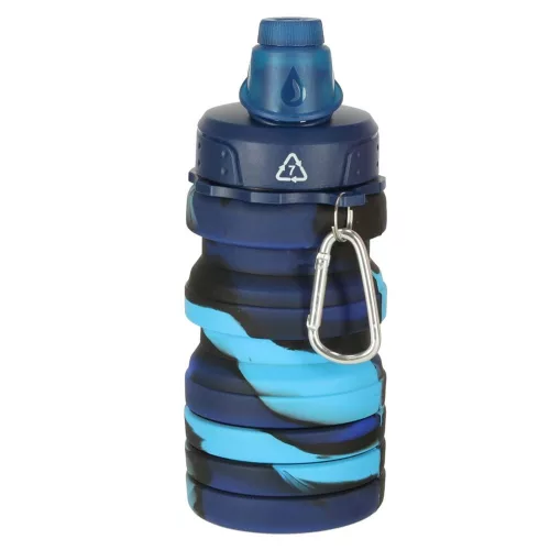 Szilikon összecsukható kulacs fogantyúval, BPA-mentes, 500 ml, kék