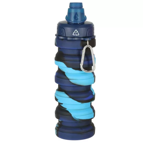 Szilikon összecsukható kulacs fogantyúval, BPA-mentes, 500 ml, kék
