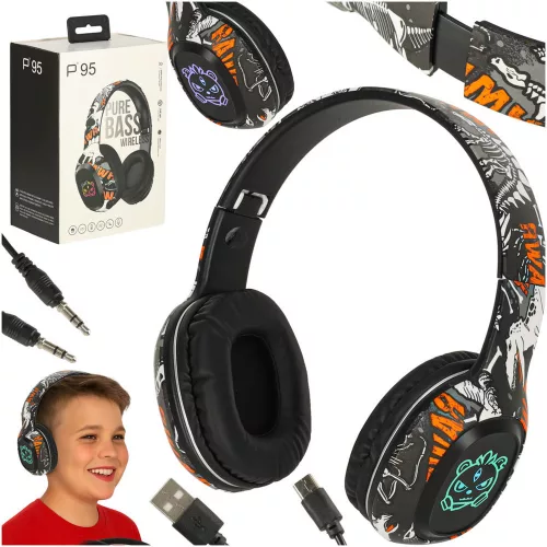 Vezeték nélküli Bluetooth RGB Gaming Sport Fülre Asztalható Fejhallgató 200mAh Fekete