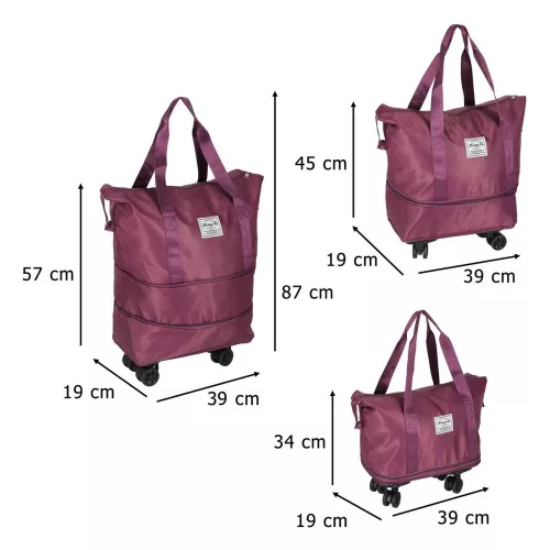 pliabil geantă de călătorie roțien, accesoriu, 3 în mărime, lila