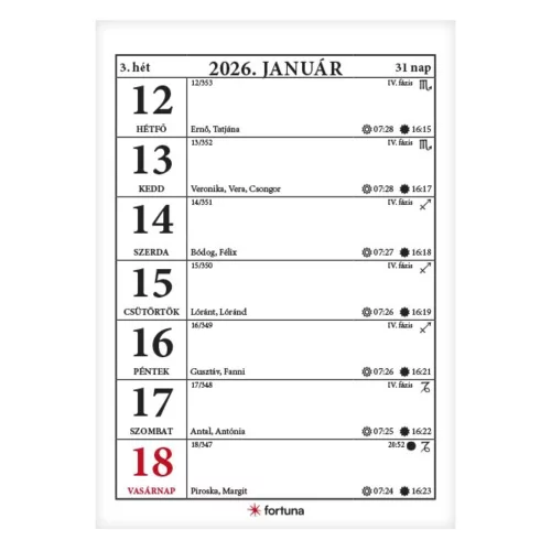 De birou calendar produs FORTUNA vertical alb file produs produs 2026.