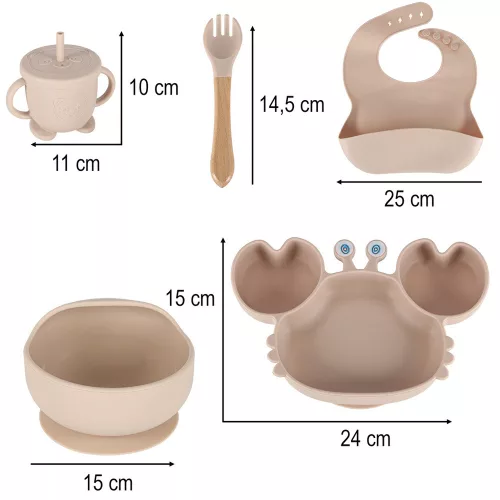 silicon farfurii pentru copii, pentru sugari, accesoriu, 9 piese set, bej