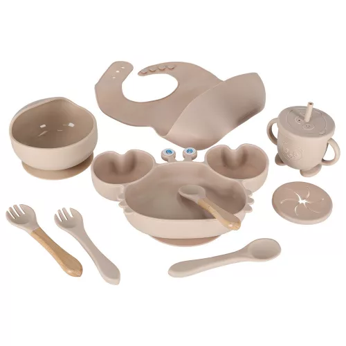 silicon farfurii pentru copii, pentru sugari, accesoriu, 9 piese set, bej