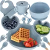 silicon farfurii pentru copii, pentru sugari, pentru raci, 9 piese set, albastru