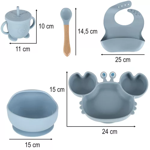 silicon farfurii pentru copii, pentru sugari, pentru raci, 9 piese set, albastru