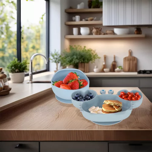 silicon farfurii pentru copii, pentru sugari, pentru raci, 9 piese set, albastru