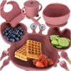 silicon farfurii pentru copii, pentru sugari, pentru raci, 9 piese set, închis roz