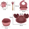 silicon farfurii pentru copii, pentru sugari, pentru raci, 9 piese set, închis roz