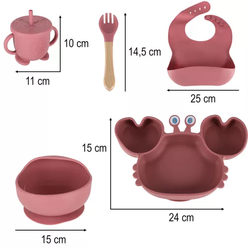 silicon farfurii pentru copii, pentru sugari, pentru raci, 9 piese set, închis roz