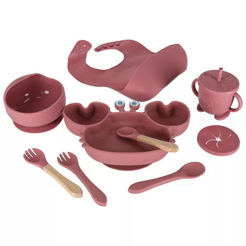 silicon farfurii pentru copii, pentru sugari, pentru raci, 9 piese set, închis roz