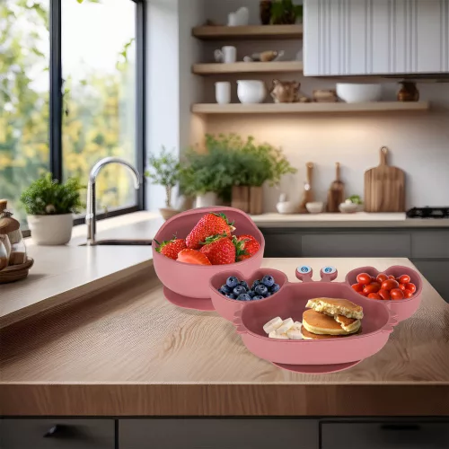 silicon farfurii pentru copii, pentru sugari, pentru raci, 9 piese set, închis roz