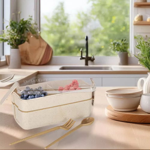 Uzsonnásdoboz rekeszekkel, osztott, 750ml, bézs