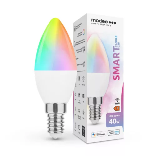 Corp de iluminat LED, bec, lumânare, E14, 4.9W, RGB, CCT, reglabilă, WIFI, TUYA, Modee