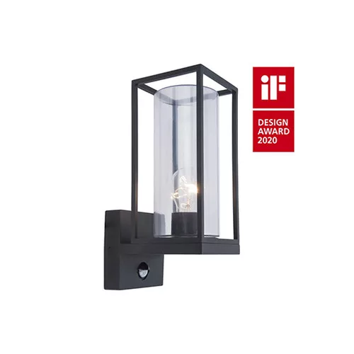 LED lámpatest , oldalfali , mozgásérzékelős , E27 foglalat , matt fekete , kültéri , IP44 , LUTEC , FLAIR