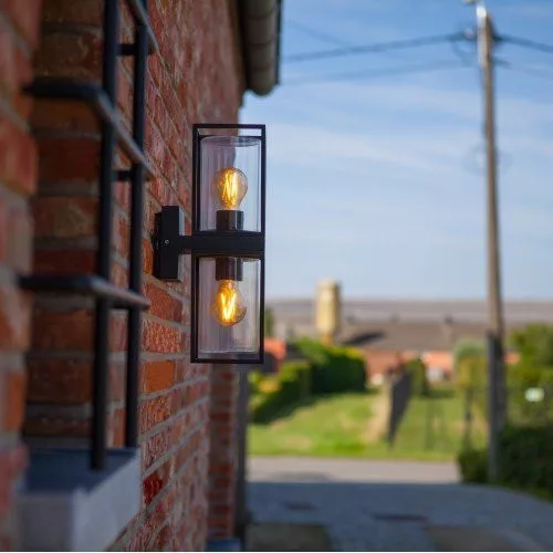 LED lámpatest , oldalfali , 2 irányú , 2 x E27 foglalat , matt fekete , kültéri , IP44 , LUTEC , FLAIR