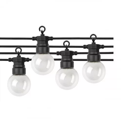 Led fényfüzér , kültéri , E27 , 20 db x 0.5W , 13 m , hideg fehér , fekete , IP65