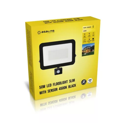 Asalite LED Reflektor Slim 50W 4500K (4500 lumen) + Mozgásérzékelő Szenzor