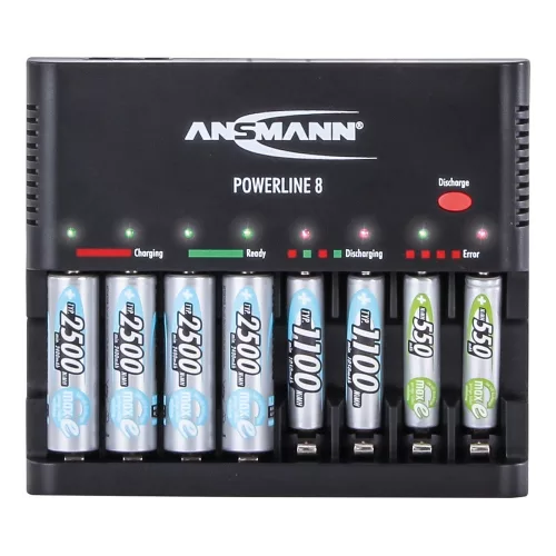 ANSMANN akkumulátortöltő 8xAA / AAA NiMH akku töltéséhez és kisütéséhez - 8-utas, USB, csepptöltés