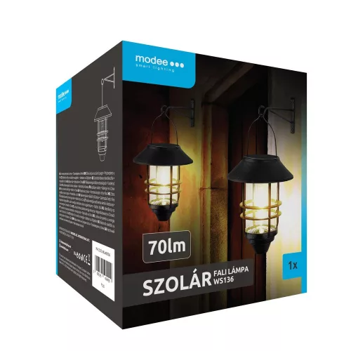 LED szolár napelemes fali lámpa, 2700K, 70lm, IP44, Modee, ML-WS136
