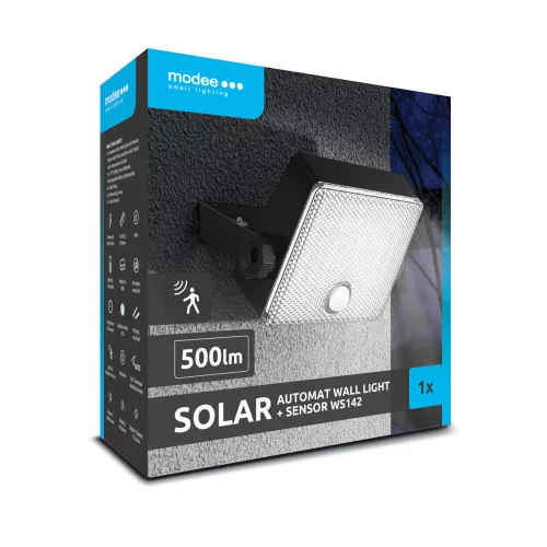 LED szolár napelemes reflektor automata, 6500K, 500lm, ABS-polipropilén, IP44, mozgásérzékelő szenzor, Modee, ML-WS142
