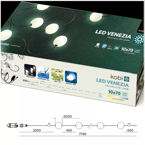 Ghirlandă LED ghirlandă luminoasă KOBI VENEZIA 10W Kobi Design, 2500K, alb cald, 700lm, CRI≥80, IP67, KOBI-001435