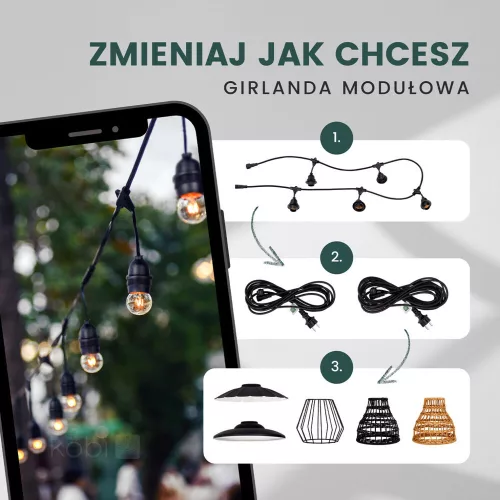 Girland ghirlandă luminoasă CRETE 5xE27 5m Kobi Design, IP44, KOBI-001440