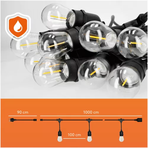 Ghirlandă MIMOSA LED ghirlandă luminoasă set 10m 10x1W E27 10W, 2700K, alb cald, 500lm, CRI≥80, IP44, KOBI-002321
