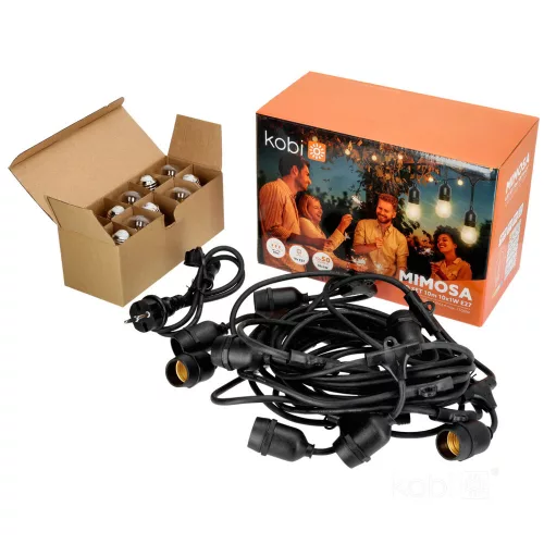 Ghirlandă MIMOSA LED ghirlandă luminoasă set 10m 10x1W E27 10W, 2700K, alb cald, 500lm, CRI≥80, IP44, KOBI-002321